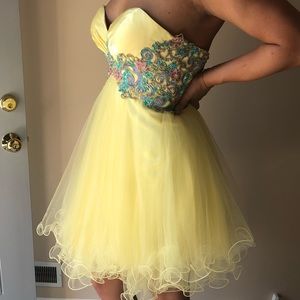 Yellow Strapless Homecoming Dress